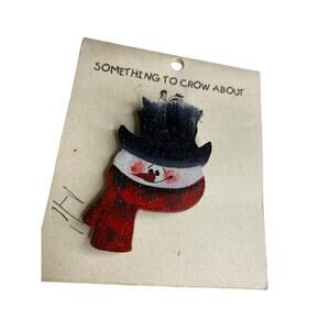 Snowman Brooch Lightweight Wood 2.5" Pin Winter Something to Crow About